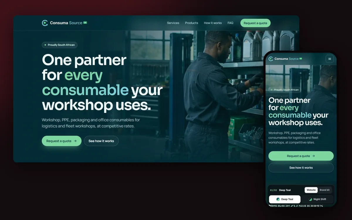 Consuma Source website on desktop and mobile