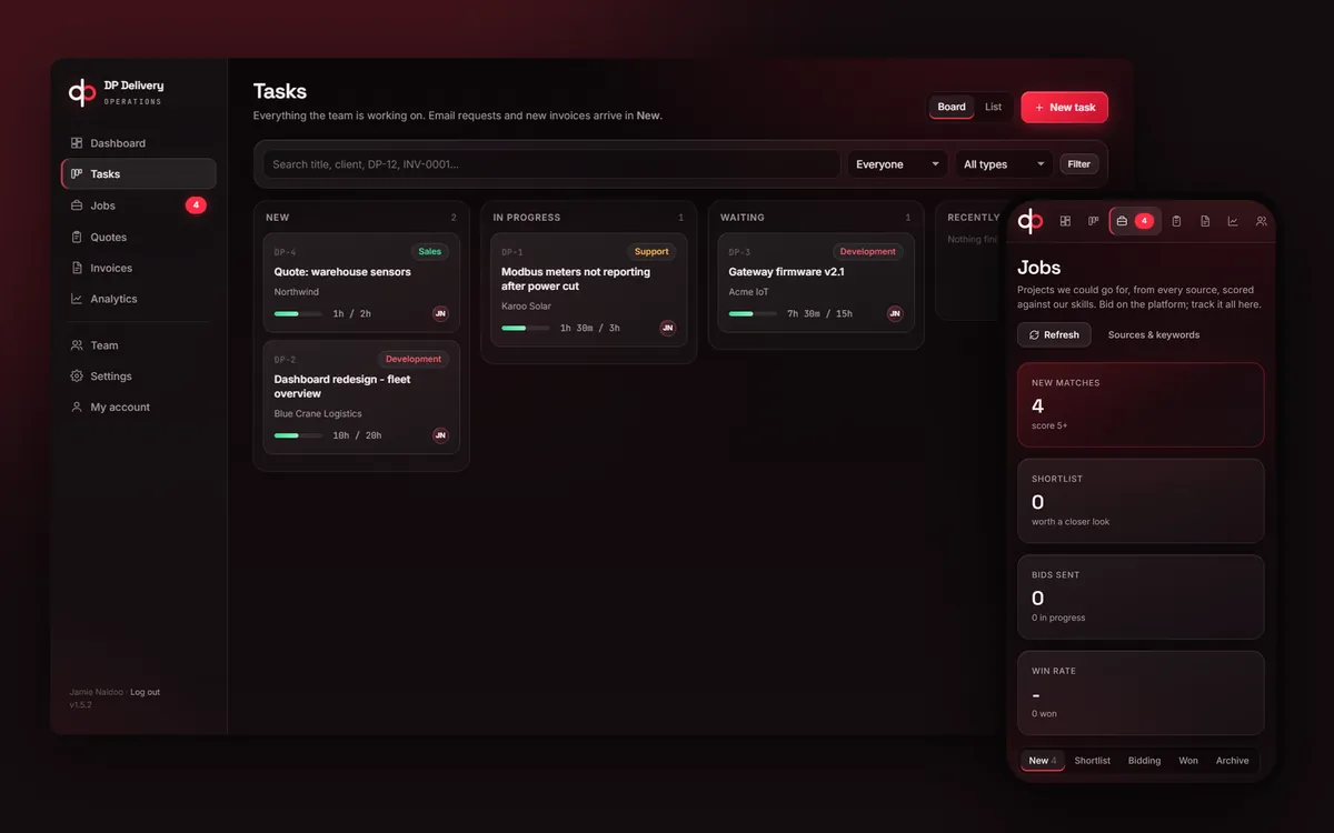 DP Delivery task board and job feed